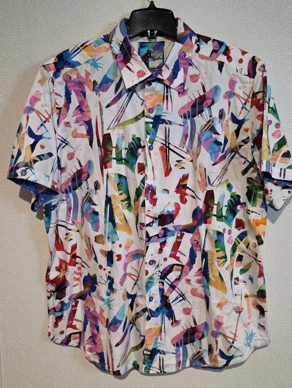 Robert Graham Abstract Colorful Button Down Collared Short Sleeve Shirt Mens 2XL